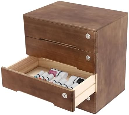 Wooden Desktop Storage Box with Lockable Drawers, Office Supplies Receipt File Organizer, Flat File Cabinet (Walnut) - Image 6