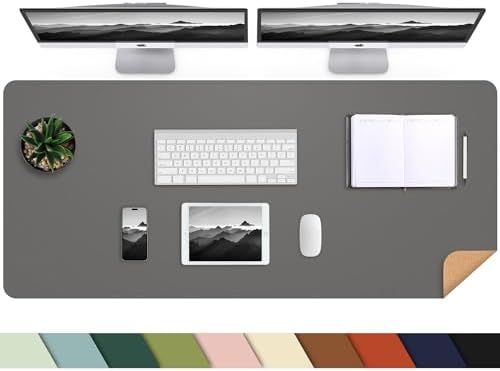 AFIING Cork Desk Mat 47" x 23.6", Dual-Sided Natural Cork & PU Leather Desk Pad, Non-Slip Waterproof Large Mouse Pad for Office, Home & Gaming (Dark Grey) by AFIING