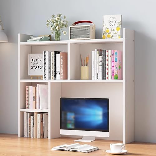 Desk Hutch Dorm,Wooden Desktop Bookshelf,Computer Desktop Storage Hutch,Multipurpose Desktop Hutch, Multi Units Organizer Bookshelf,Desktop Display Rack for Office,Dorm,Home(31.5*35.4*7.8inch, White) by Unknown