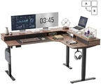 CubiCubi 63"x48" L Shaped Standing Desk with Drawers & Shelf, Deep Walnut by CubiCubi