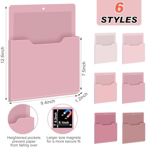 Fuutreo Magnetic Wall File Holder,6pcs,Rose Pink,Vertical-large - Image 3