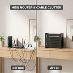 Router Box Hider, Router Shelf WiFi Box Hider, Wooden WiFi Storage Cabinet with Sliding Panel, Vented Back, Cable Management, Modem Cover, Cords & Power Strip, Wall Mount or Tabletop (Black) - Image 2