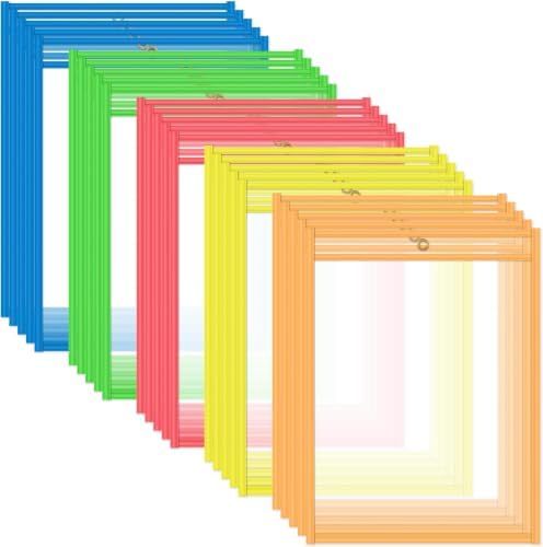 C-Line Neon Stitched Shop Ticket Holders, Assorted Neon Colors, 9 x 12 Inches, 25 per Box (43910) (Pack of 5) by C-Line