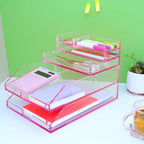 4-Piece Stackable Pink Acrylic Desk Organizer for Office or Home Desk Drawer Dividers, Makeup Vanity Storage Bins, Accessory Acrylic Tray/Half Accessory Tray/Small Tray - Image 4