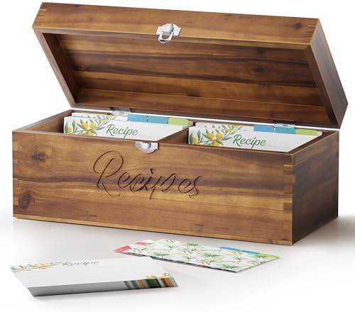Tidita Large Wooden Recipe Box with Recipe Cards & Dividers (Walnut color) by TIDITA