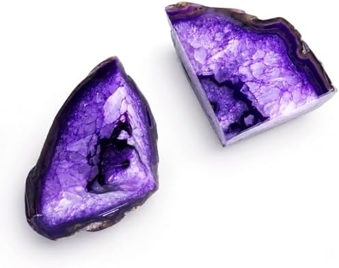 Natural Purple Dyed Agate Geode Bookends - 3 to 4 lb Heavy Duty Rock Crystal Stone Book Ends for Shelves, with Rubber Bumpers, Decorative Book Holders for Home Office - Image 3