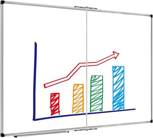 XBoard Magnetic Dry Erase Board 48 x 36 Inch, 4' x 3' Foldable White Board for Wall with Marker Tray, Silver Aluminum Frame Folding Message Presentation Board by XBoard