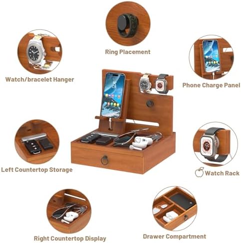 Wood Phone Docking Station, Nightstand Organizer with Drawer - Image 4