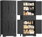 TEENFON Tall Storage Cabinet with 2 Adjustable Shelves & 1 Large Drawer, Kitchen Pantry Cabinet with 4 Doors, Bathroom Storage Cabinets, for Living Room, Kitchen, Bathroom, Black by TEENFON