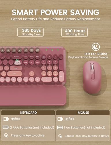Wireless Keyboard and Mouse Combo, Cute Typewriter, Magnetic Wrist Rest - Image 5
