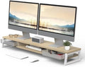Fenge Dual Monitor Stand Riser, 42.5in Desk Shelf with 2 Drawers, Oak by Fenge