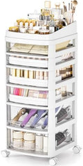 Rolling Cart with 6 Drawers, Clear Plastic Drawer Organizers, Vanity Cart by APEXCHASER