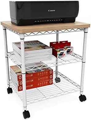 Safco Deskside Printer Stand, Printer Table for Home Office, Mobile Rolling Cart with Adjustable Shelves, White - Image 4