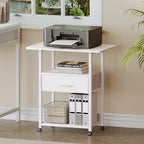 Printer Stand, 3-Tier Printer Table with Fabric Drawer, File Cabinet with Wheels for Home Office Fax Machine Scanner, White - Image 2