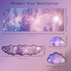 Cloud Wrist Rest Keyboard Purple Cloud Mouse Pad Set 4PCS Galaxy Large Desk Mat Ergonomic Space Wrist Pad Support Memory Foam Non-Slip Wrist Rest for Keyboard and Mouse Computer Gaming Home Office - Image 4