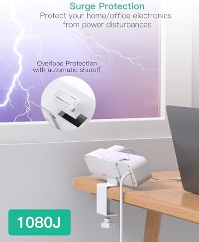 Mifaso PD65W Desk Clamp Power Strip, 1080J Surge Protector, 2 USB C - Image 7