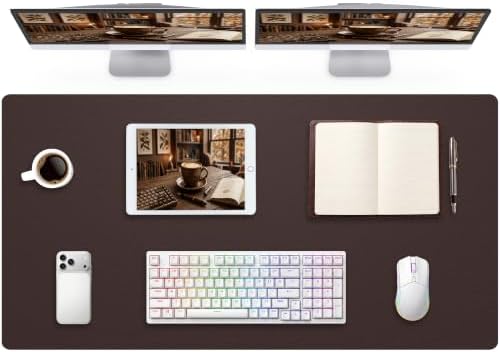 Leather Desk Mat 55" x 24", Rich Brown Large Desk Pad Protector by cebowa