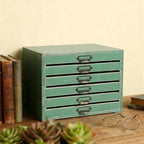 Vintage Wooden Storage Box with 6 Drawers Desktop Organizer Cabinet Rustic Farmhouse Distressed Decor Jewelry Cosmetics Craft Paper Small Tool Library Card Catalog Cabinet for Home Office Desk Green - Image 7