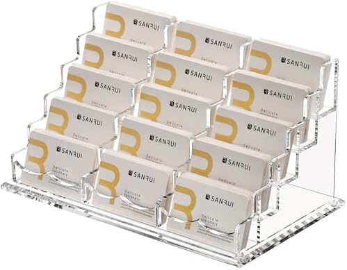 SANRUI Acrylic Business Card Holder, Clear Desk Card Display Stand,15 Slots by SANRUI