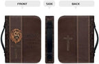 Brown Tiger Print Bible Cover Case PU Leather Crucifixion Book Cover Bible Carrying Case Large Scripture Bag Bible Bag Protector Pad for Christian - Image 3