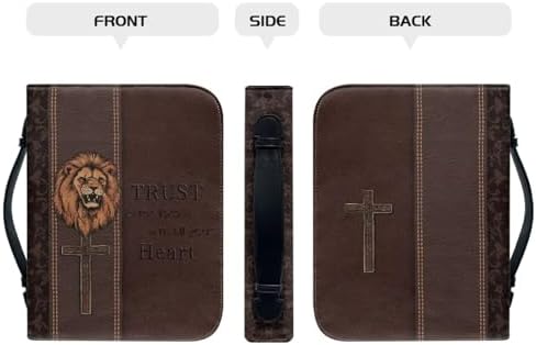 Brown Tiger Print Bible Cover Case PU Leather Crucifixion Book Cover Bible Carrying Case Large Scripture Bag Bible Bag Protector Pad for Christian - Image 3