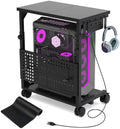 Adjustable Computer Tower Stand with Charging Station & Pegboard,Black by madeformodernhomes