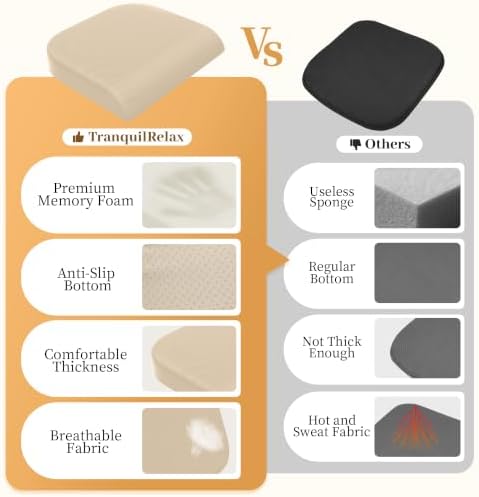 TranquilRelax 2XL Memory Foam Seat Cushion for Office Chair, 3.7-Inch, Khaki - Image 4