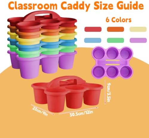 6 Pack Classroom Caddy Organizer with Handle Multicolor Plastic Table Caddy 6 Compartments Storage Cup Holder for School Supplies Art Crafts Crayons Pencils Stackable Desk Caddy for Office - Image 2
