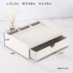 Leather Desk Organizer With Drawers, Home Cosmetics & Phone Remote Organizer, Drawer Plus Divider & Tray (white) - Image 2