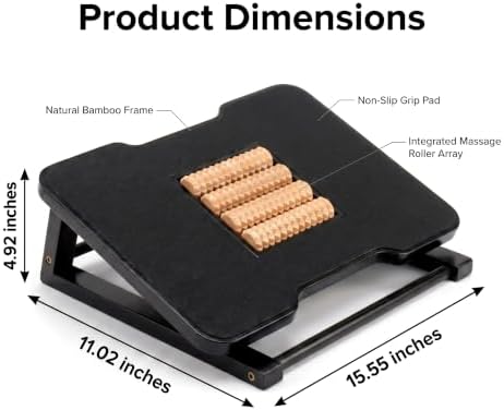 Bamboo Under Desk Foot Rest Foot Stool Rocking Footrest (Black Triangle) - Image 2
