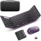 Foldable Keyboard and Mouse, Samsers Folding Bluetooth Keyboard Combo, 2.4G + BT5.0 x 2, Full-Size Portable Travel Keyboard & Rechargeable Wireless Mouse for Windows Android iOS Mac OS, Misty Purple by HOME