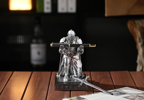 Medieval Armored Knight Pen Holder Figurine Paperweight Phone Stand Silver - Image 6