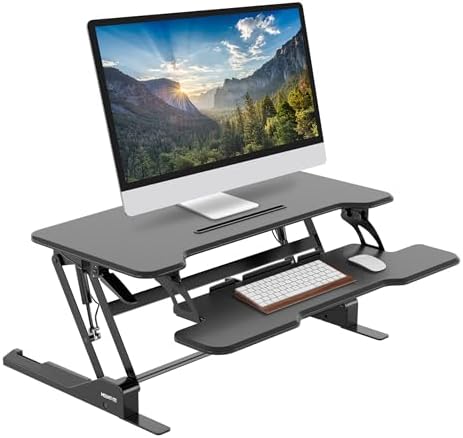 Mount-It! 38 Inch Standing Desk Converter - Gas Spring Sit Stand Desk Riser for Dual Monitors - Height Adjustable Desktop Workstation with Keyboard Tray - Black by Mount-It