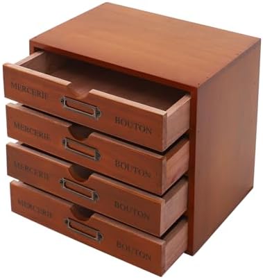 Wooden Storage Organizer with 4 Drawers, Vintage Desktop Wooden Drawers Cabinet, Desktop Organizer for Office, Home, Desk, Bedroom - Image 4