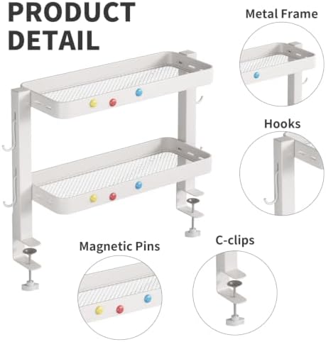 Clamp-On Desk Shelf Organizer, 2-Tier Metal Side Desktop Shelves - Image 6
