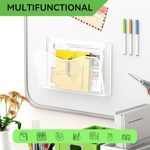 Magnetic File Holder - Heavy Duty Wall File Organizer for Refrigerator & Whiteboard - Strong Magnet Mail Holder & Magazine Rack, No Drilling Document Storage Basket for Office Cabinet - Image 5