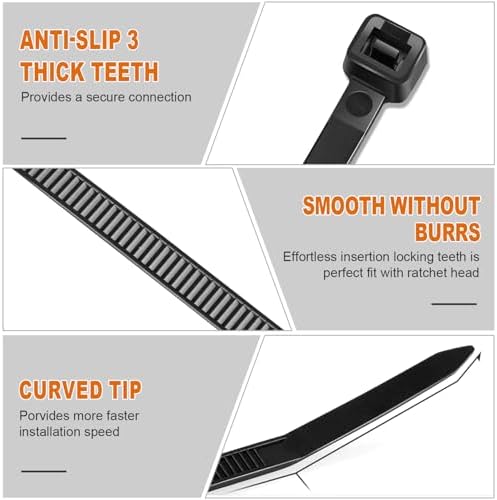 Zip Ties, RAZCC 1200pcs Black Cable Zip Ties 8 Inch, Heavy Duty Plastic Wire Ties with 70lb Tensile Strength, Self-Locking Black Nylon Tie Wraps for Indoor and Outdoor (Pack of 3) - Image 4