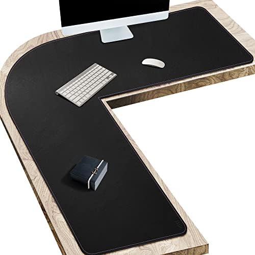 Vyaaa 51 inch L Shaped Desk Mat, Black Leather Corner Desk Pad Mouse Pad by Vyaaa