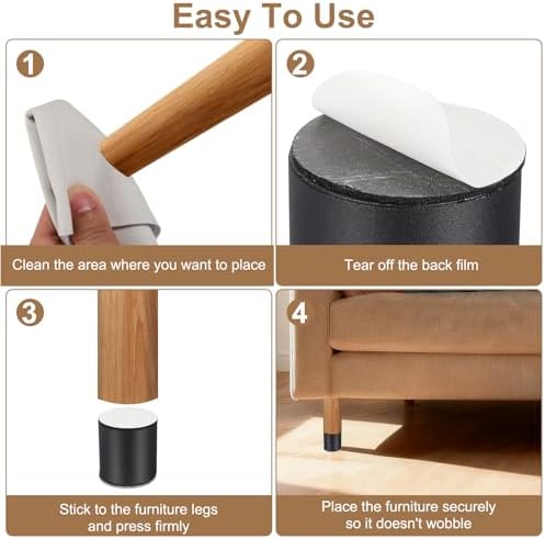 uxcell 4Pcs Self-Adhesive Furniture Risers, 2.36"x3.94" Round Heavy Duty Bed Lift Supports, Carbon Steel Table Sofa Risers with Felt Pads for Chair, Table, Sofa Legs, Leveling, Black - Image 4