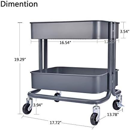 Melody House 2-Tier Metal Utility Rolling Cart Storage Side End Table with Cover Board for Office Home Kitchen Organization, Dark Gray - Image 3