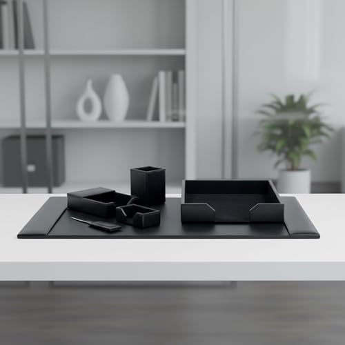 DACASSO Bonded Leather Desk Set - Luxury Leather Desk Pad & Desk Organization Essentials (Black, 6 Piece) - Image 6