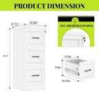 3-Drawer Metal File Cabinet with Lock, Tall Narrow Vertical, White - Image 2
