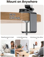 OMOTON GH03 Tablet Holder with 2 ABS Clamps, Aluminum Long Arm Mount, Black - Image 2
