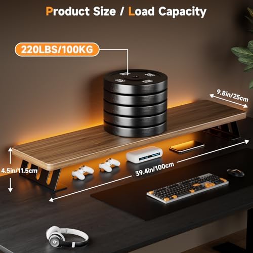 Dual Monitor Stand Riser, 39 Inch Large Wood Monitor Stands for 2 Monitors - Image 3