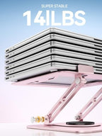 tounee Laptop Stand for Desk, Adjustable Computer Stand Holder with 360° Rotating Base, Ergonomic Laptop Riser Compatible with MacBook Pro Air, All Laptops 10-15.6"-Pink - Image 5