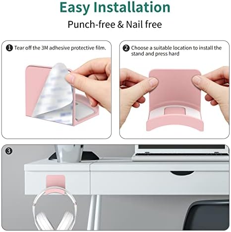 Headphone Stand Wall Mount Headphone Hook Under Desk, Holder Table, Adhesive Gaming Stand Hanger for Most(White) - Image 3