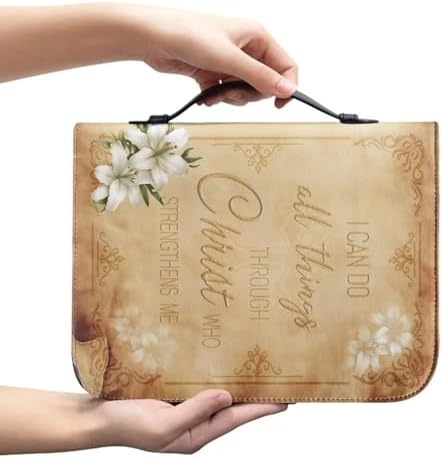 Ancient Verse Lily Floral Bible Cover Case for Men Women Fashion PU Leather Bible Book Case Lightweight Portable Brief Case Stationary Supplies Storage - Image 3