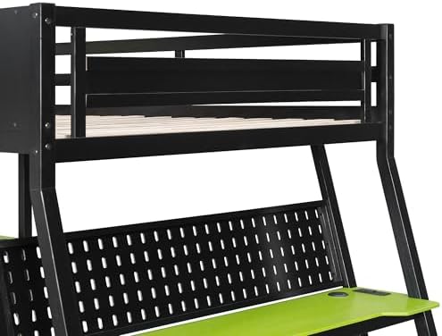 Polibi Full Over Full Bunk Bed with 2 Built-in Gaming Desks, USB Charging Ports & Pegboard Organizer, Heavy-Duty Gaming Bed Frame for Teens/Adults, Green (Full Size) - Image 5