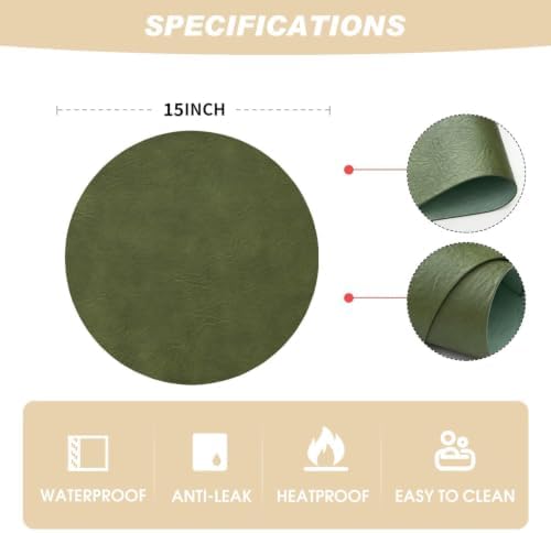 Artoid Mode Olive Green Faux Leather Placemats Set of 8, 15 Inch Waterproof Wipeable Heat Resistant Vinyl Place Mats, Reversible Table Mats for Kitchen Dining Decor - Image 7