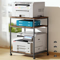 Large Printer Table with Storage, 3 Tier Printer Stand for Home Office, Rolling Printer Cart with Wheels, for Shredder Scanner Fax (Brown) by Vokumba
